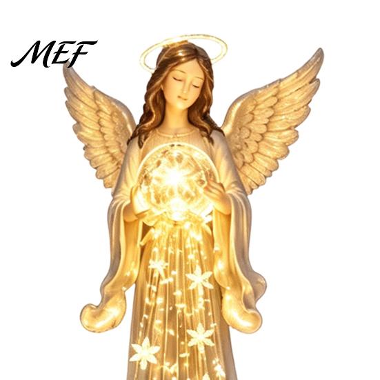 Solar Powered Path Lights Angel Remembrance Garden Light, Resin Blessing Fountain Statue with Cascading Cemetery Markers for Halloween LED Warm