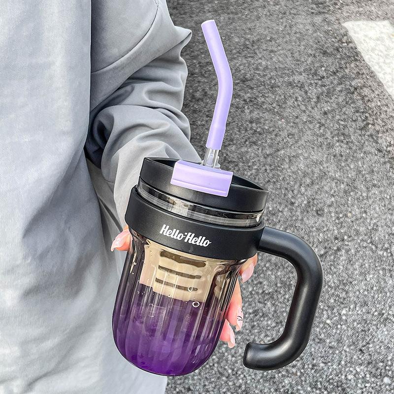 

High-value straw cup for girls, summer office water cup with handle, double drink plastic tea cup portable Single cup