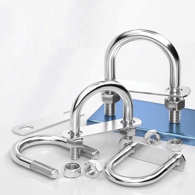 M6 M8 304 Stainless Steel U Type Bolts with Plate Nuts Round U Shape Pipe Clamp Clip U Type Tube Holder Fixed Buckle 2mm Plate