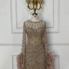 Silver caramel high-end atmospheric bead feather fishtail dress banquet host dress LA11108A