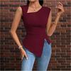 Sommer Unregelmäßiges Damen T-Shirt Einfarbig Schräghals Ärmelloses Top