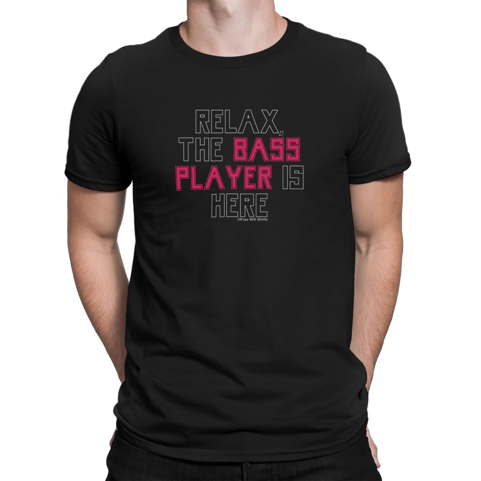 Mens Quality Cotton T-Shirt RELAX BASS PLAYER Is HERE Bass Guitar Electric Music S разноцветный