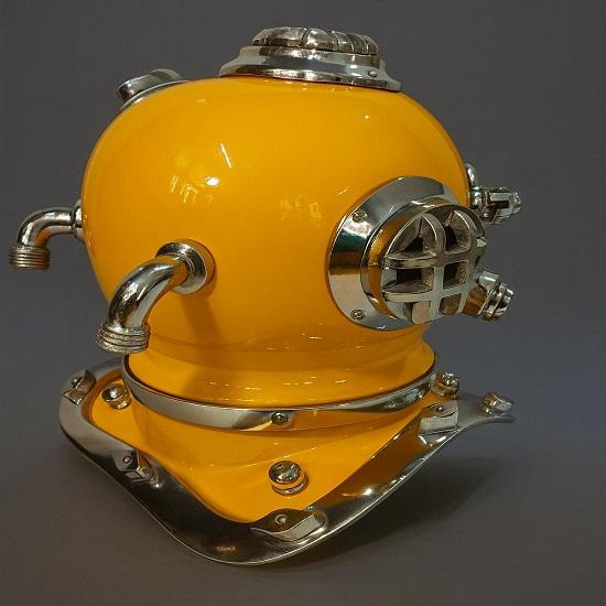 Yellow US Navy Mark V Deep Sea Divers Diving Helmet Set  Nautical Decor