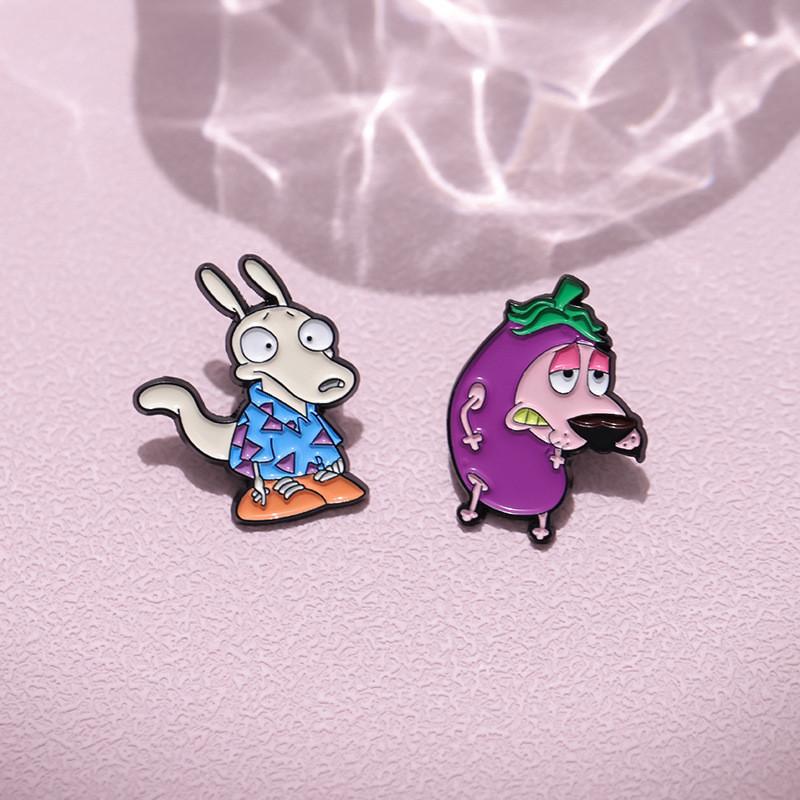 And Quirky Fun Dog Character Metal Badge Unique Eggplant Brooch For Trendy Fashion