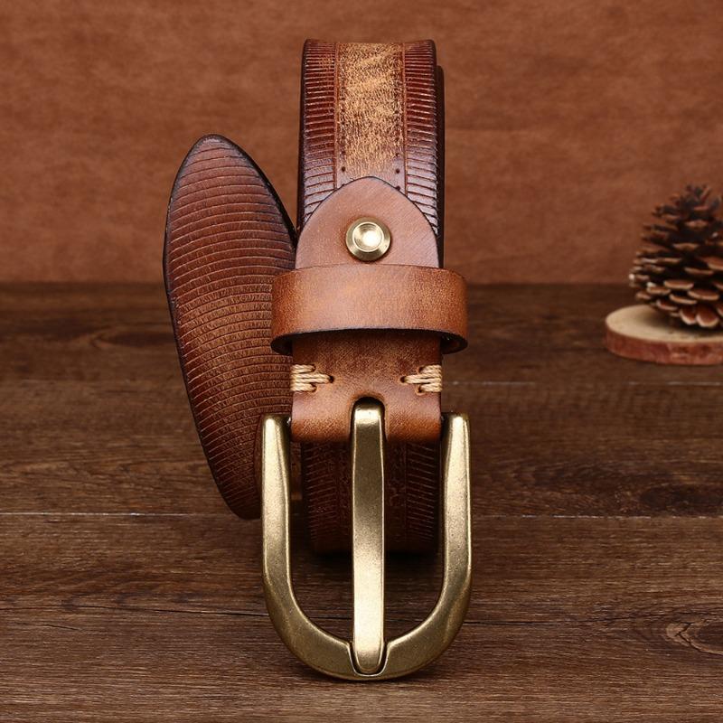 New Men's First Layer Cowhide Retro Belt Personalized Copper Buckle Casual Jeans Belt
