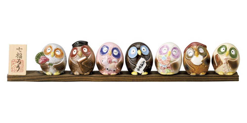 

Seven Lucky Owls on a Plate [37.5 x 4 x 7.2cm, 305g] [Ornament] | Lucky Charm Figurine, Owl, Gift
