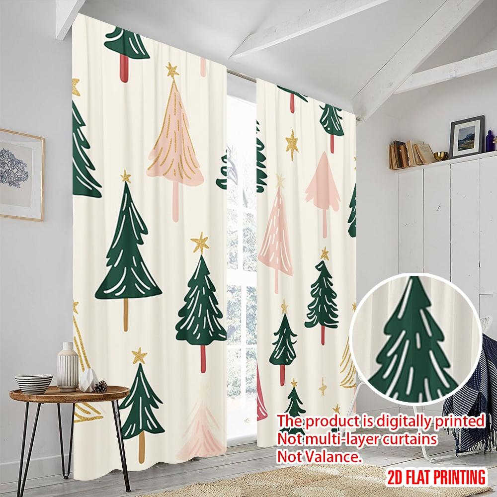 2pcs,2D Plane Printing Popular Curtain Panels Christmas Trees Festive Holiday (2) 100% Polyester (without Rod) Room Decor for
