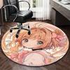 1pc Anime Design Round Carpet Office Chair Mat with Cute Girl and Flowers, Home Decor, Gaming Room