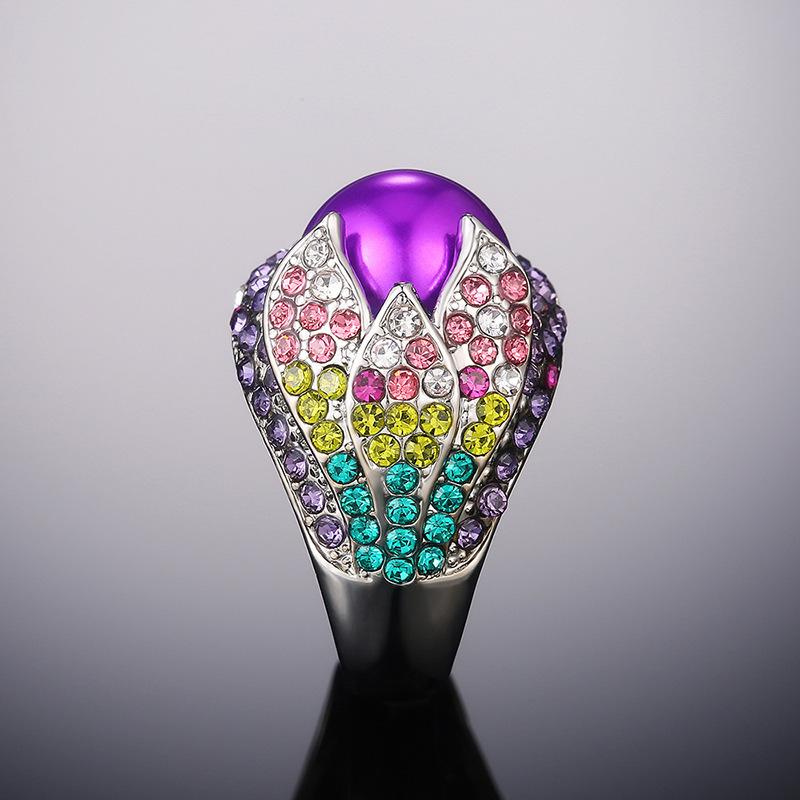 1Pc Fashionable Retro Exaggerated Full Synthetic Zircon Petal Ring Fashion Ring