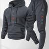 Men's Casual and Comfortable Set, Fashionable Letter Printed Hooded Sweatshirt and Casual Pants