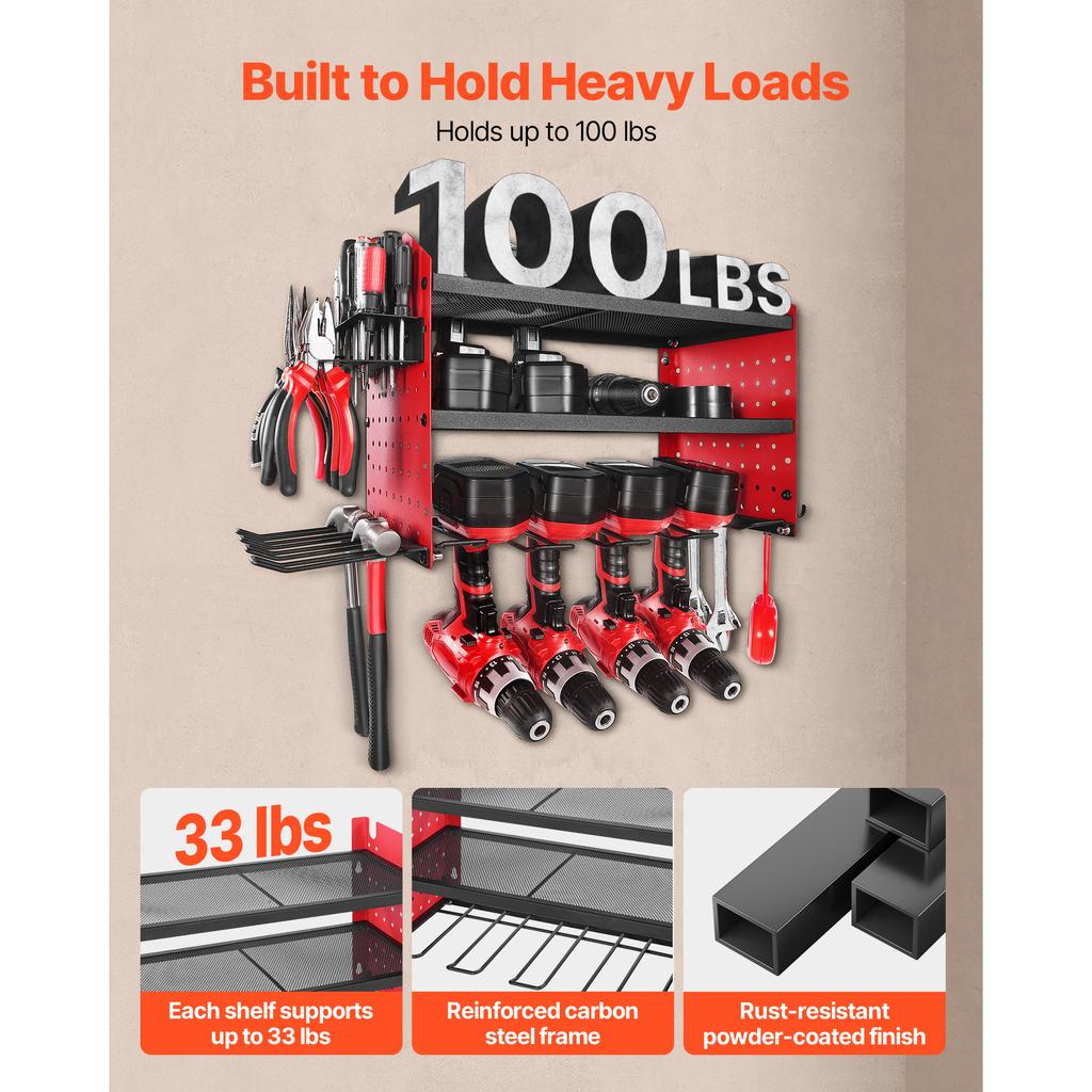 SucceBuy 3-úrovňový nástěnný držák na nářadí Pegboard Nástěnný úložný set nářadí Stojan na ukládání vrtaček/šroubováků pro dílnu/garáž