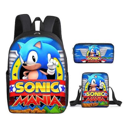 Sonic Elementary School Student Schoolbag Three-piece Set Anime Cartoon Backpack Shoulder Bag Pencil Case  54-NMAOV
