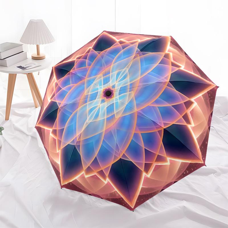 1PC Lotus Mandala Automatic Open/close Umbrella with 8-Rib Structure for Women/Men, All-Season Use - Travel Essential, Stylish Accessory, Highquality