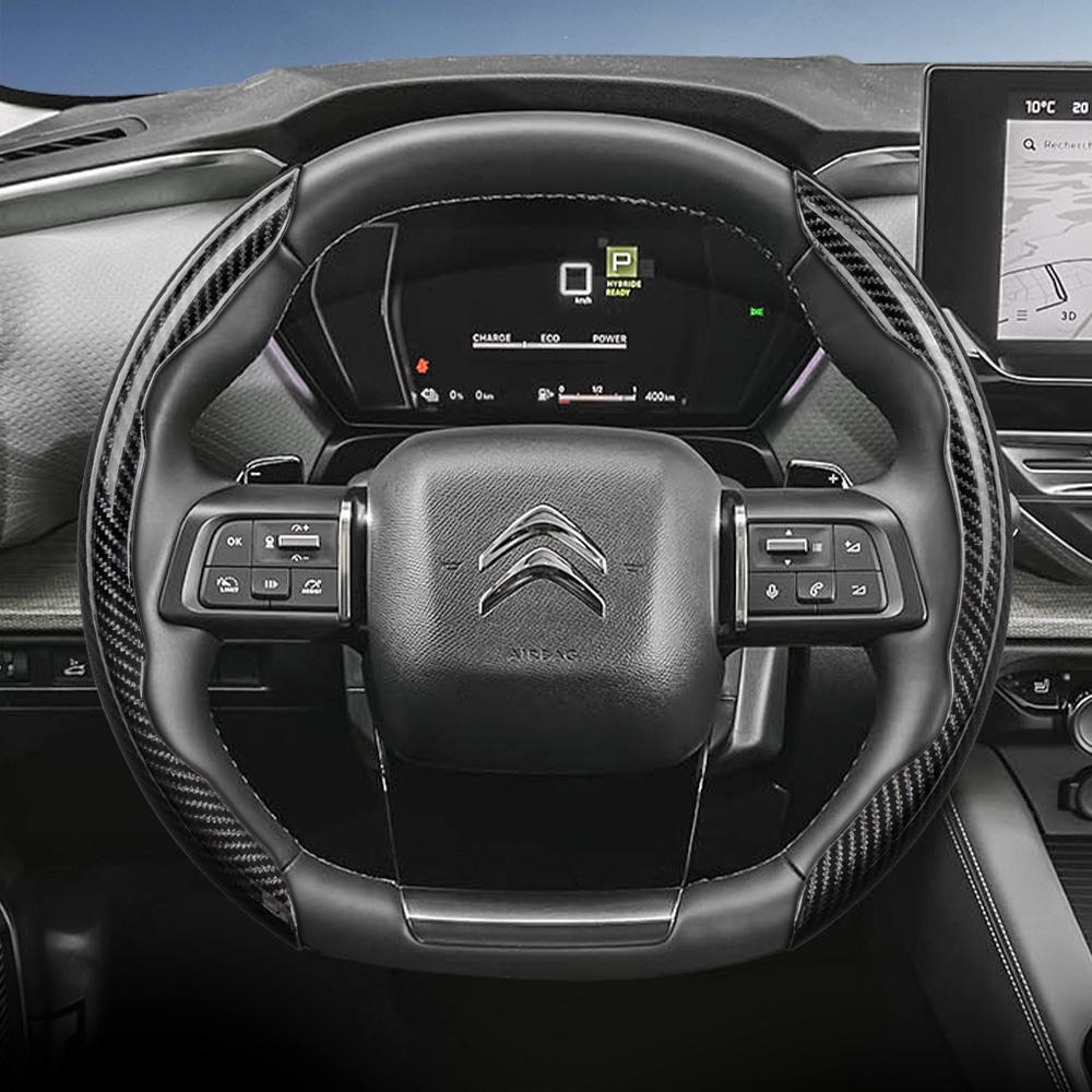 Suitable for Citroen Carbon Fiber Texture Steering Wheel Cover with Segmented Quick-Release Design, Durable Black Accessories for Models Such as C3, C
