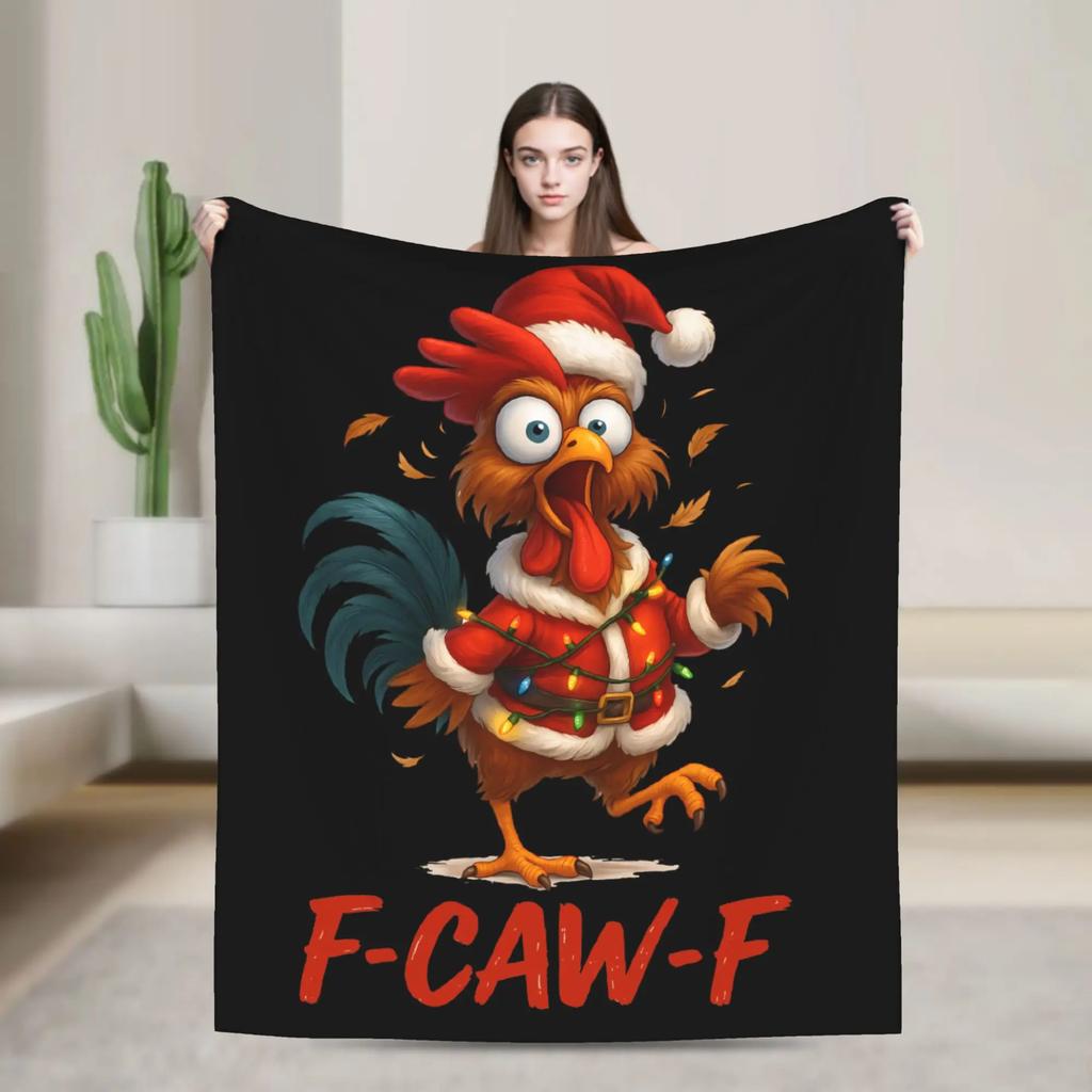 Christmas Rooster Fleece Blanket Winter Super Soft Flannel Bedding for Kids and Adults Comfortable Throw for Sofa Bed Cover