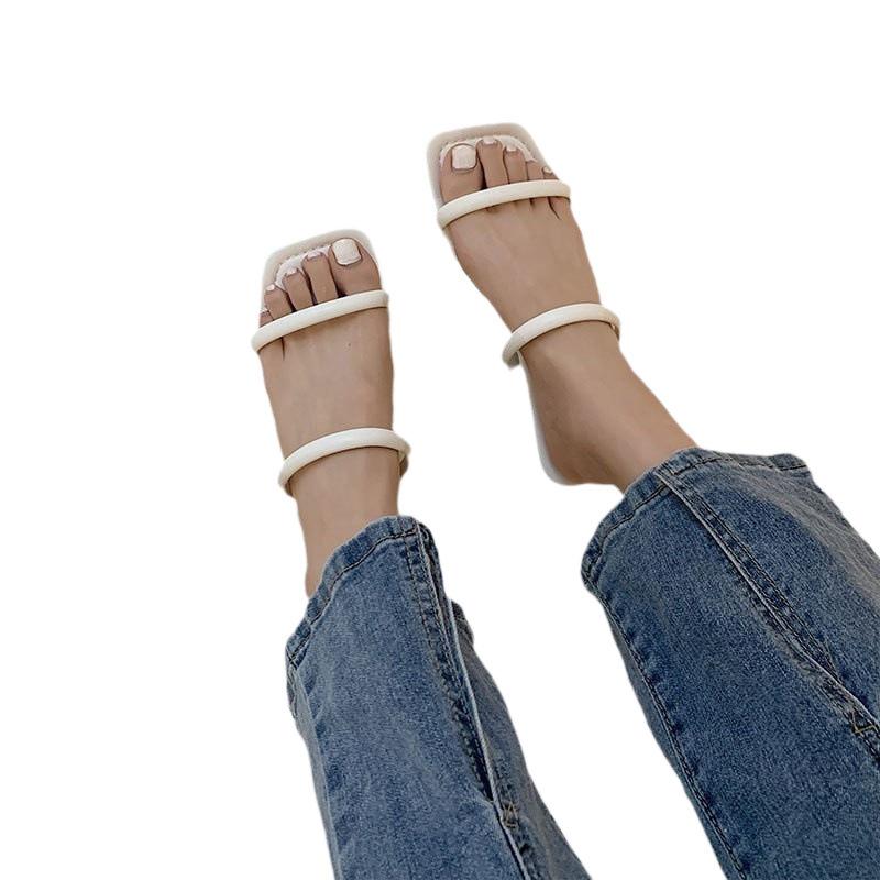 Internet celebrity square head sandals women's new summer niche open-toed soft sole word with slippers outside wearing beach shoes