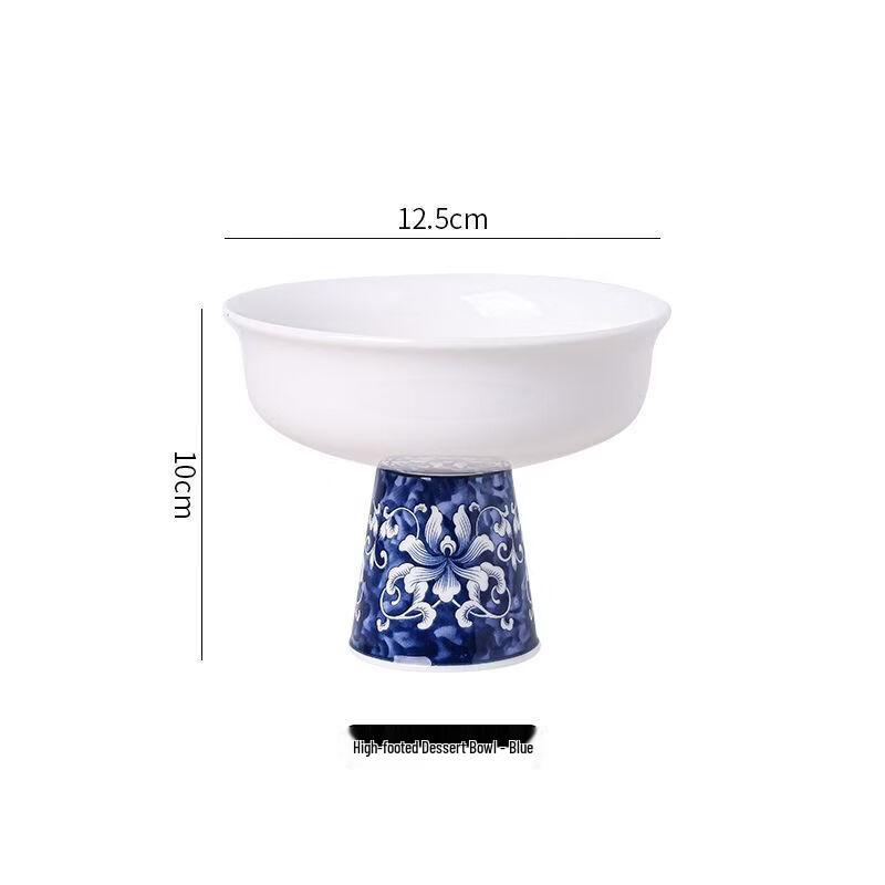 ZISIZ Сине-белая керамическая десертная пиала на высокой ножке