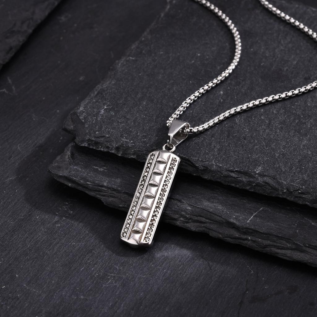 Vertical Bar Necklaces for Men Boys,Zircon Embossed Stainless Steel Pendant Necklaces,Stylish Trendy Jewelry Gifts