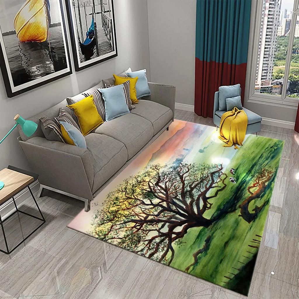 Colorful Tree Abstract Oil Painting Carpet Living Room Bedroom Decor Rug Room Floor Mats Kitchen Bathroom Entrance Non-slip Mats