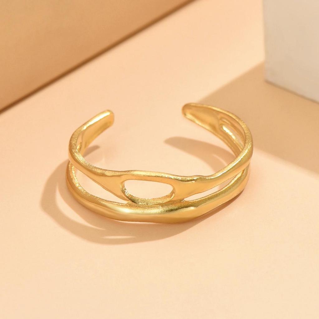 Cross-border Irregular Shaped Hollow Stainless Steel Adjustable Gold Plated Ring