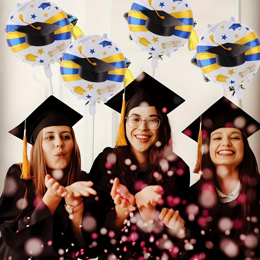 4Pcs 18 inch Bachelor's Hat Printed Round Aluminum Film Balloon Graduation Theme Party Decorn Globos Graduation Ceremony Decor