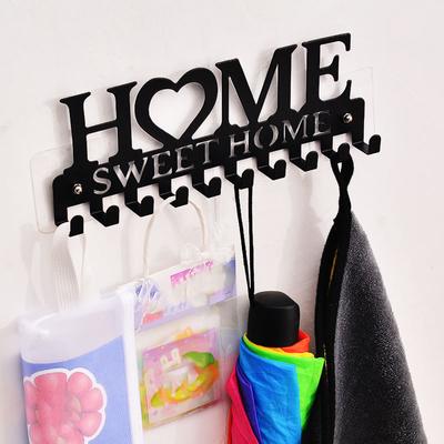Black Metal Balcony Wall-mounted Clothes Rack Key Holder Free Punch Kitchen Organizer Bathroom Rangement Hooks Hangers Storage