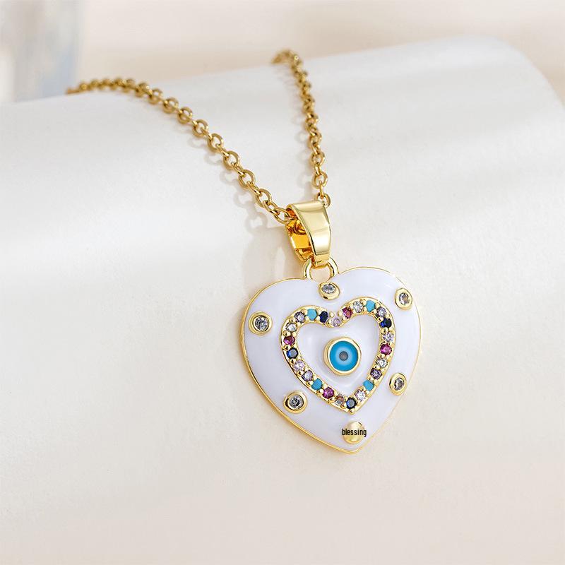 

Colorful Drip Oil Love Heart Pendant with Copper Zircon & Lucky Evil Eye Necklace