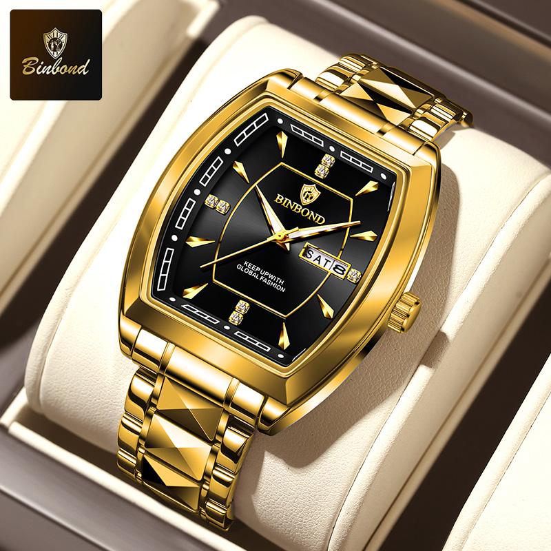 BINBOND B400 Top Brand Quartz Waterproof Watches For Men Luxury Diamond Dial Elegant Stainless Steel Luminous Business Men Watch