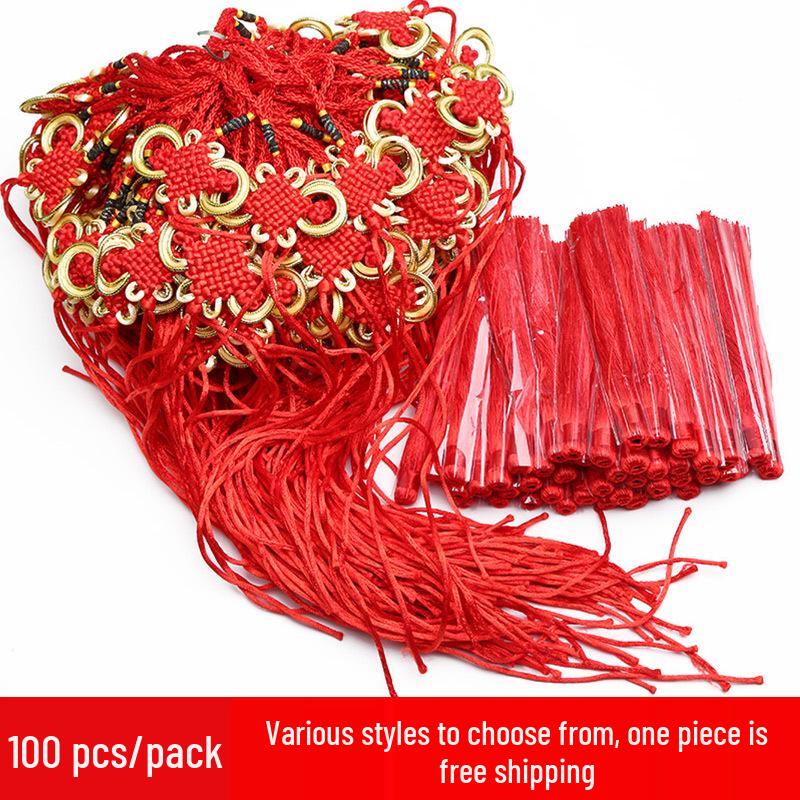 Small Chinese Knot Pendant DIY Tassel - Festive Red 6/8 Plate Hanging Ornament