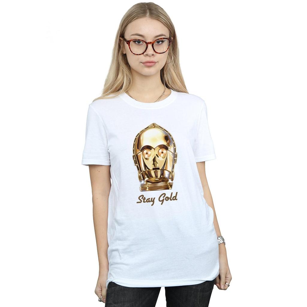 Star Wars Womens/Ladies The Rise Of Skywalker C-3PO Stay Gold Cotton Boyfriend T-Shirt