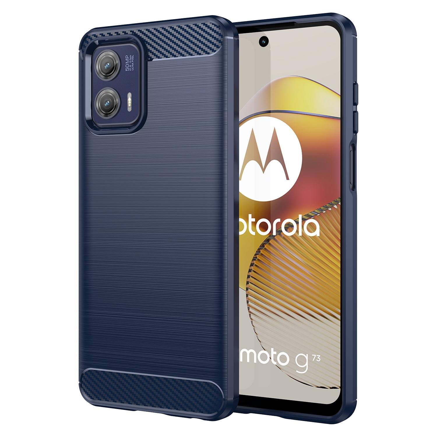 

For Motorola Moto G73 5G Phone Shell Case Brushed Carbon Fiber Texture Mobile Phone Case Cover Blue