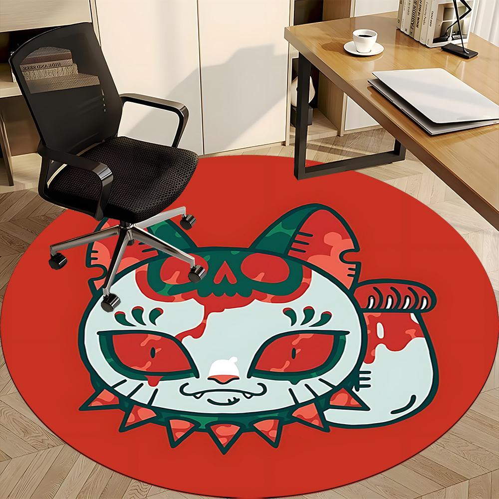 1pc Cats Skulls Office Round Area Rug, Mat Suitable For Office, Under Office Chairs Bedroom Living Room Home Decor, Room Deco