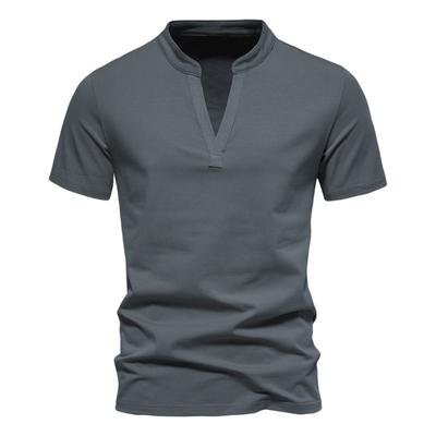 Herren Deep V-Ausschnitt Kurzarm T-Shirt Elastisches Basic-Shirt Sommer Stehkragen T-Shirt Top