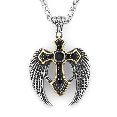 Gold Angel Cross Pendant Stainless Steel Necklace for Men - European & American Style