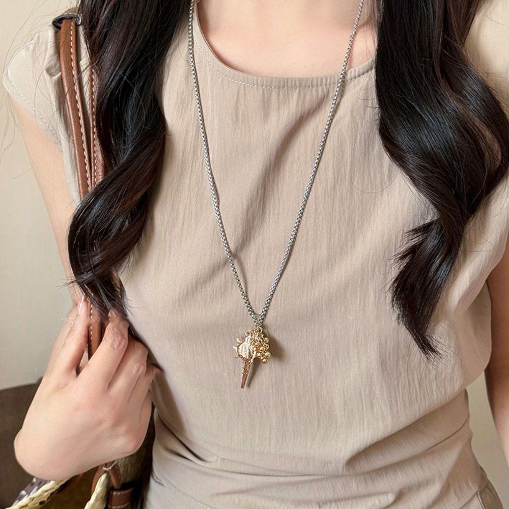 Handmade Scallop Beads Necklace Multiple Strand Chain Choker Shell Pendant Necklace Sweet Style