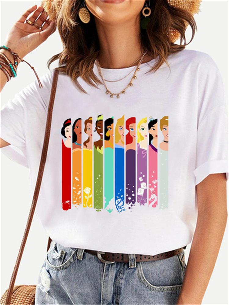MINISO Disney Princess Female Clothes Snow White and The Seven Dwarfs Women's Trend Harajuku Short Sleeves Tshirt Women T-shirt