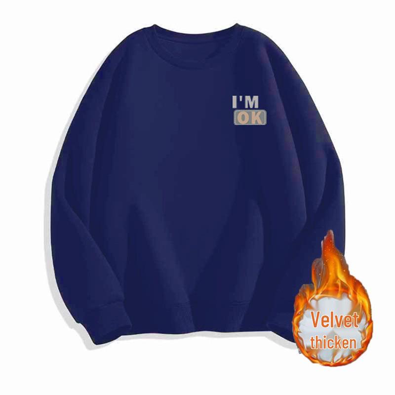 

Трендовый Тяжелый 500G Унисекс Свитшот с Круглым Вырезом - Осенне-Зимний Модный Принт Navy Blue