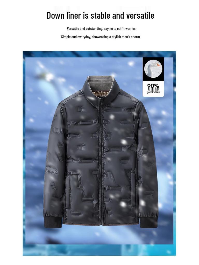 Men's Windproof Winter Down Jacket with Detachable Liner - Middle-Aged Business Style