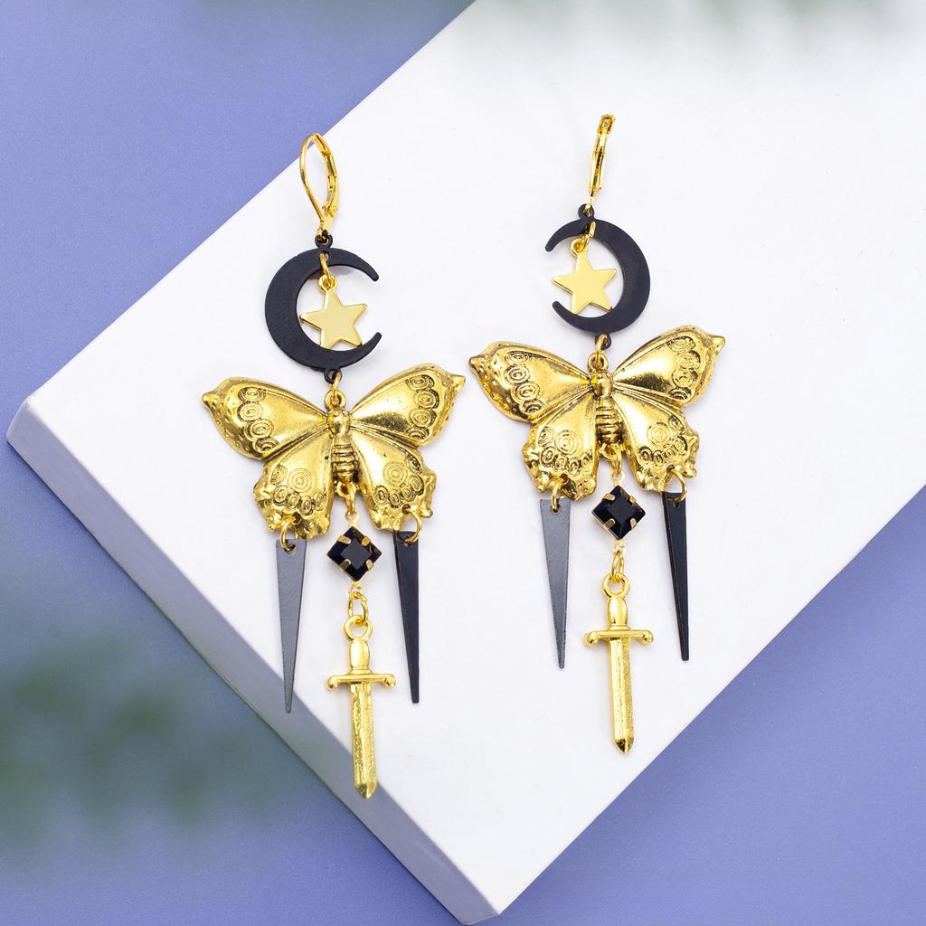 Tassel Star Moon Butterfly Alloy Earrings for Women, Vintage Personalized Gothic Jewelry Gift