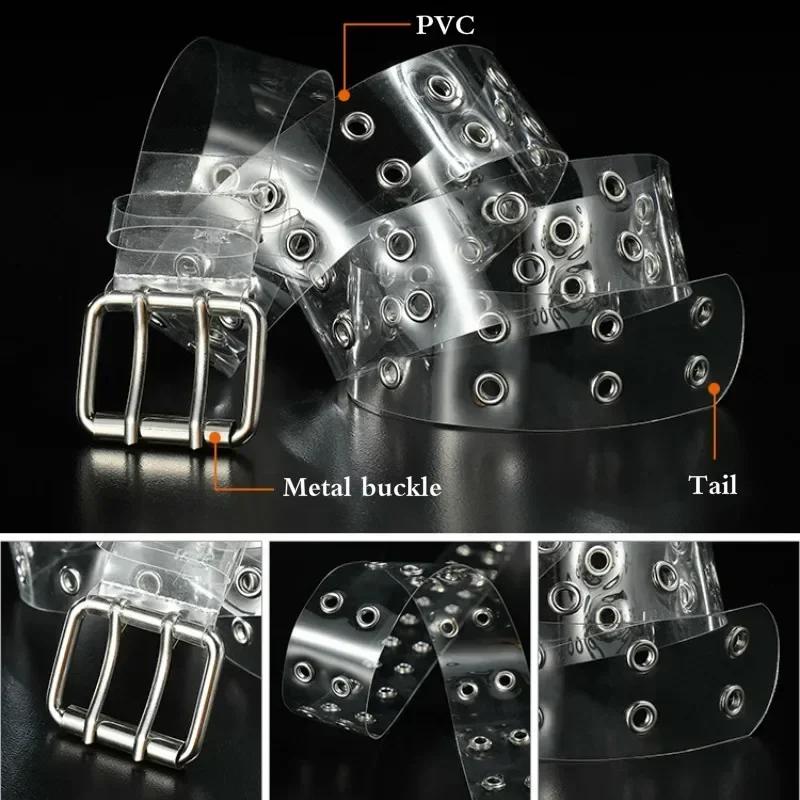 Summer Waistband Transparent Two Row PVC Belt Laser Square Pin Buckle Multi Hole Belts Accessories for Women Creative Gifts