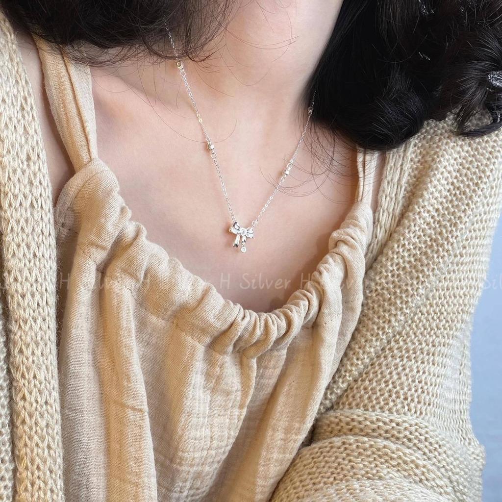 Sterling Silver Bow Necklace: Fashionable S925 High-End Clavicle Chain