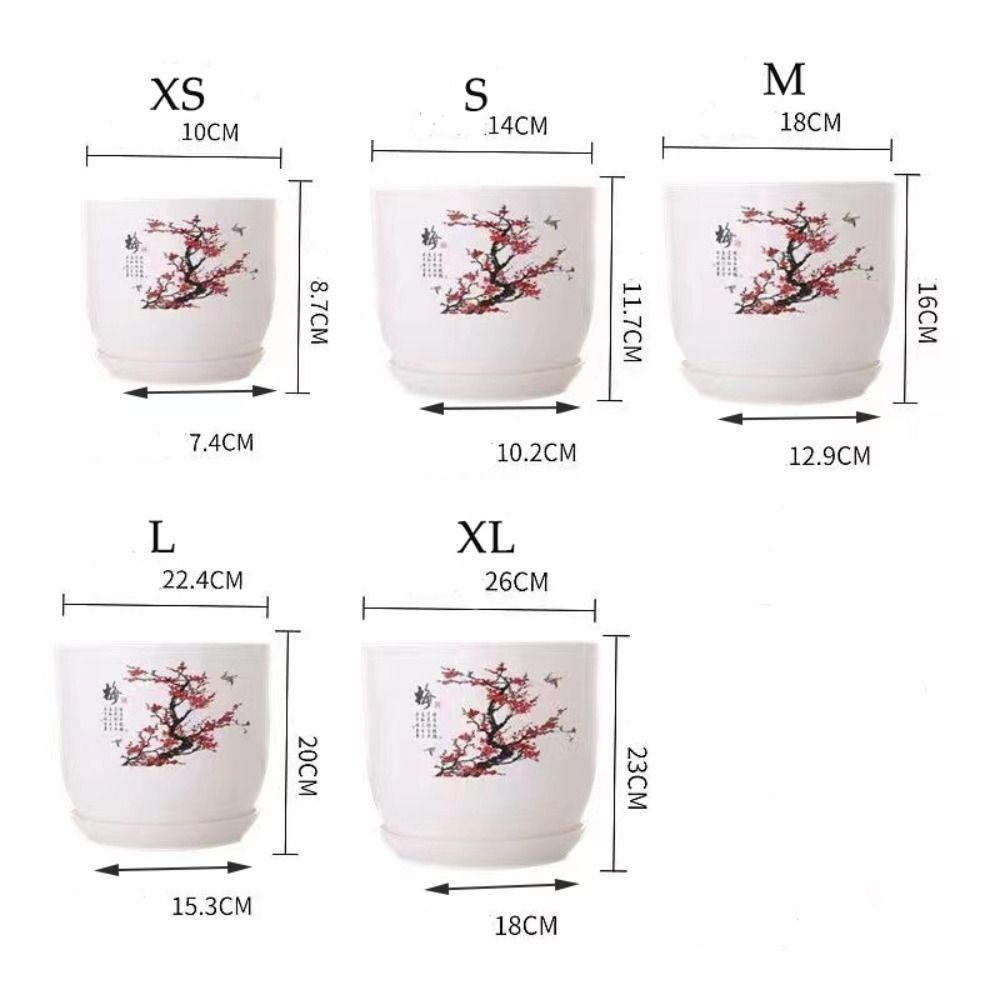 White Plastic Flower Pot With Tray Imitation Porcelain PP Resin Flower Pot  Potted Plant