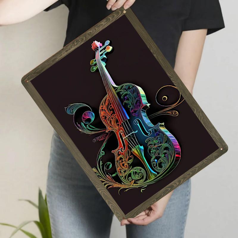 

Colorful Violin Art Metal Wall Decor Modern Home Decoration Living Room Bedroom Iron Painting 20x30cm（7.8x11.8inch）