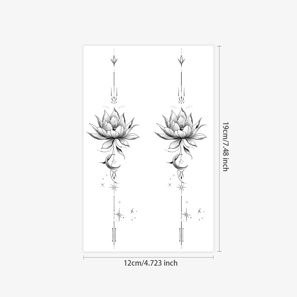 High-End-Schlichtheit, Lotos-Totem unter dem Mond, Tattoo-Aufkleber für Rücken und Beine