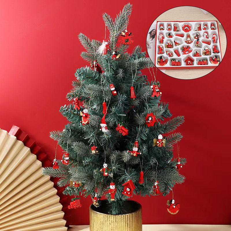 30 szt./pudełko Dekoracje choinkowe Drewniane kreskówkowe zawieszki Lalki marionetki dla starszych osób Kolorowe pudełko Prezenty Nowoczesne Proste Stwórz atmosferę