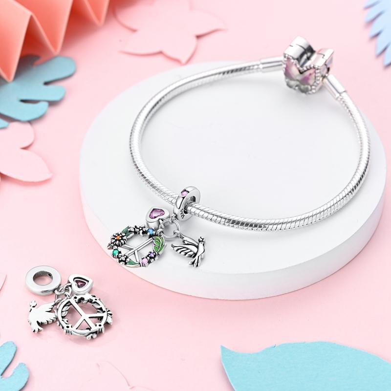 Charms Plata Love And Peace Flower Pigeon Pendants Fit Original Bracelets Charms For Women Jewelry Diy Making Gifts