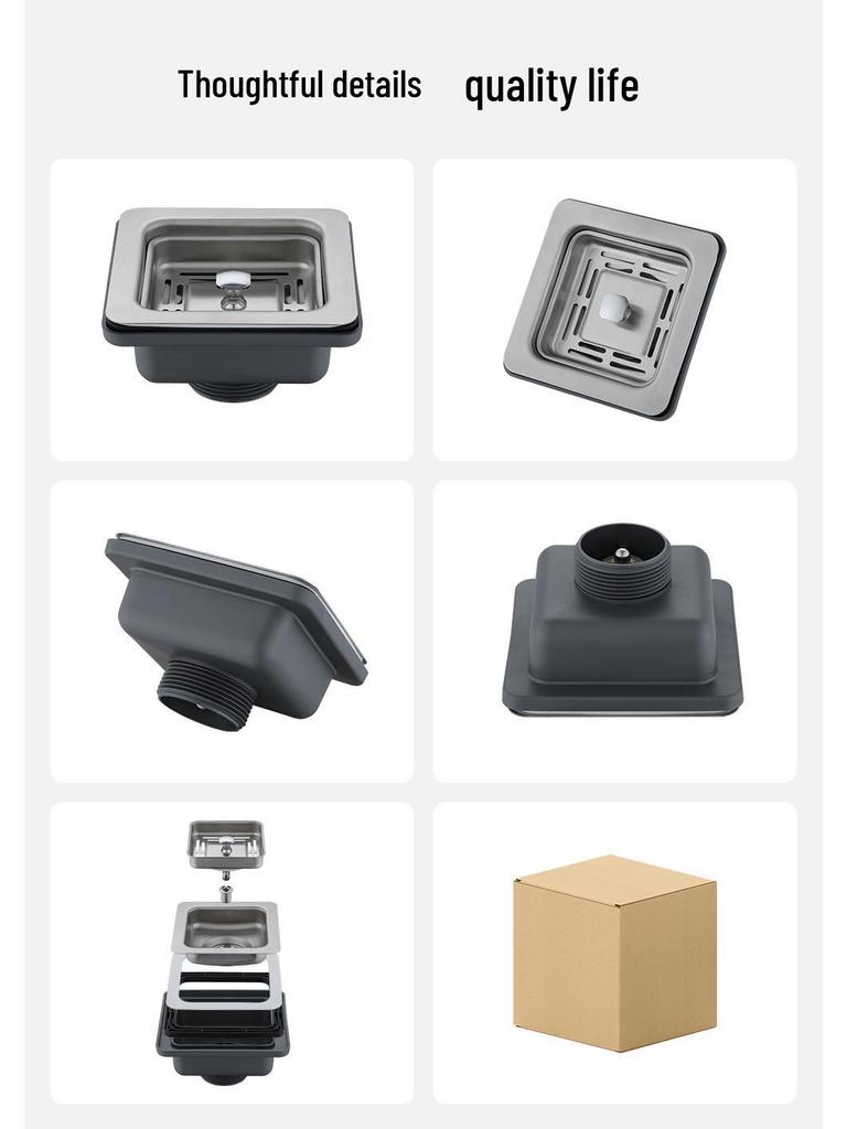 מסננת כיור ריבועית מנירוסטה 304 לסלסלת פרחים: כיור יחיד/כפול אטום לריחות עם צינור ניקוז לירקות ושטיפת כלים