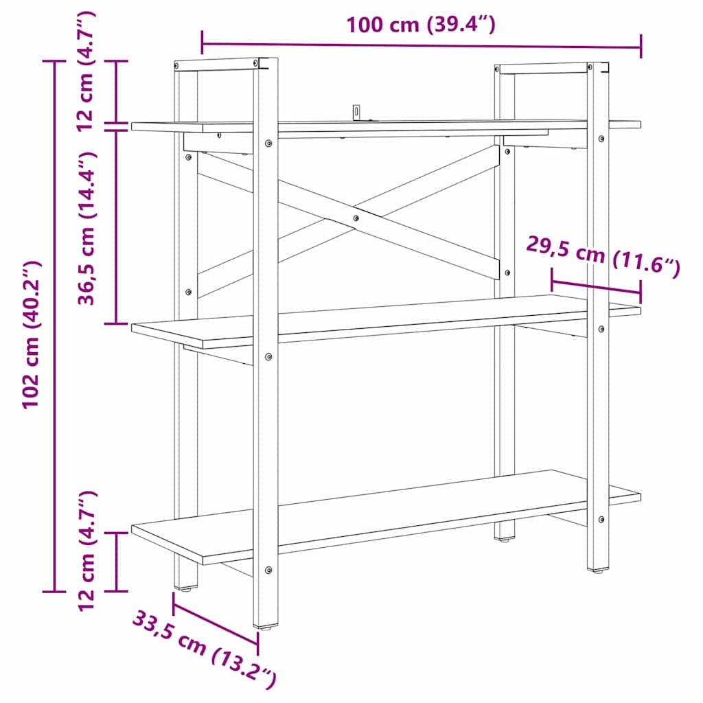 Vintage Wood Bookshelf 100 x 33.5 x 102 cm Engineered Wood