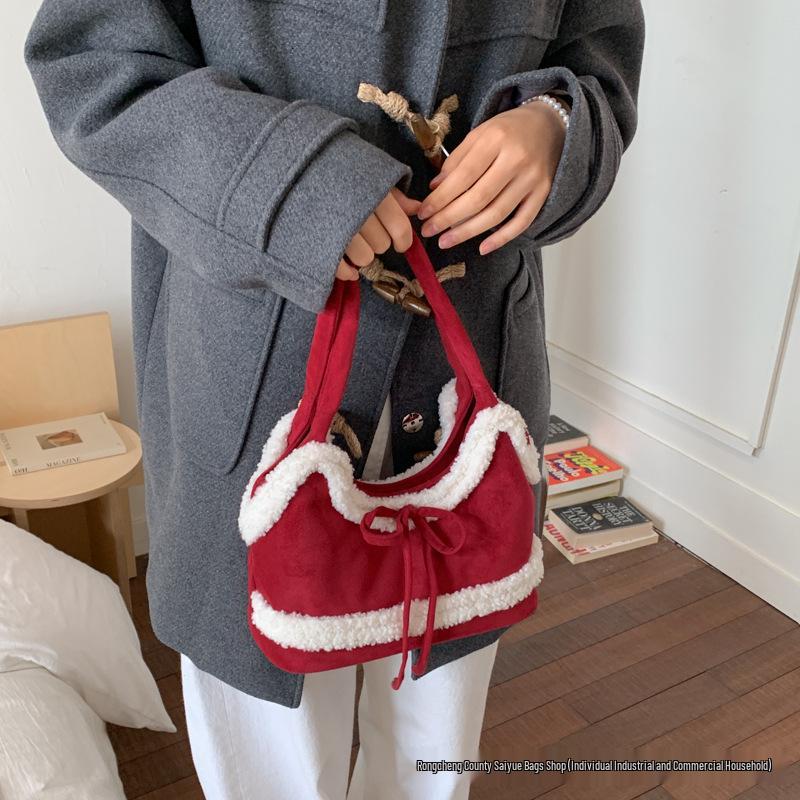 Korean-Style Plush Suede Shoulder Bag for Women - 2025 Fashion