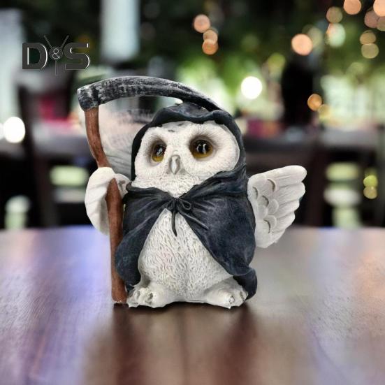 

Украшение совы, статуя совы из смолы с серпом, долговечная, устойчивая к выцветанию скульптура совы для домашнего сада, декор на Хэллоуин